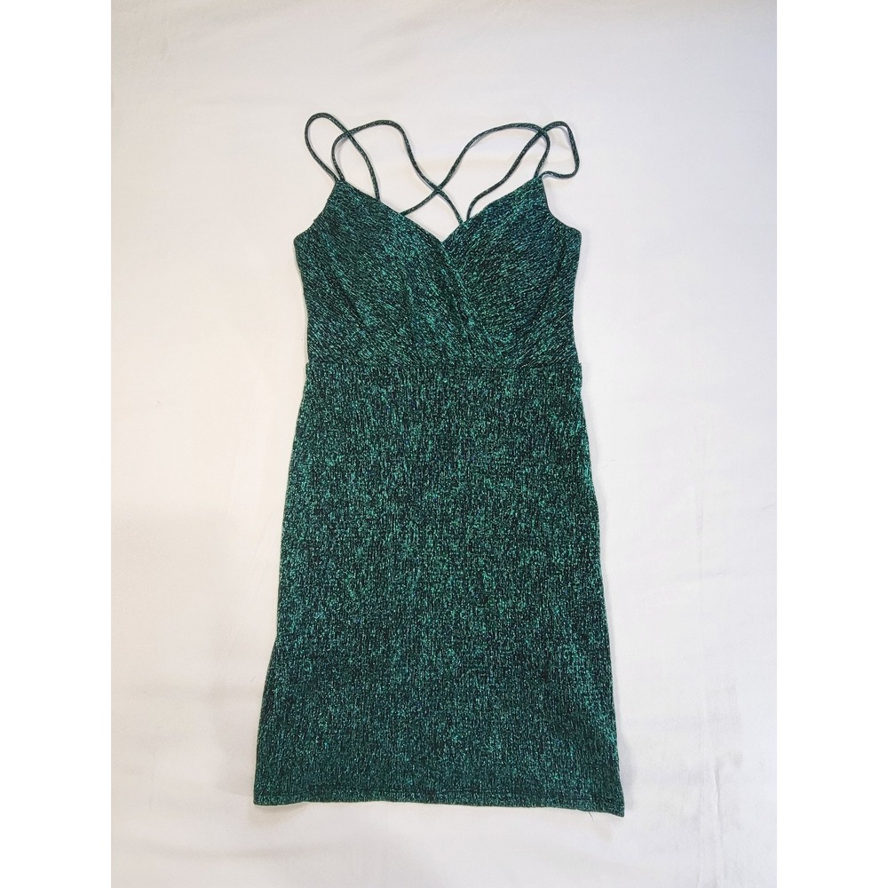 City Vibe Emerald Green Metallic Glitter Strappy Back Bodycon Dress 7993-CK4A 1